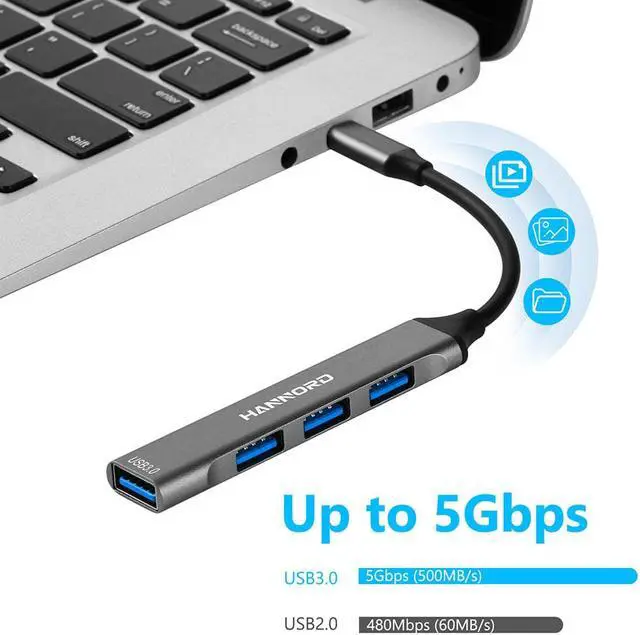 Alt view image 2 of 6 - USB C Hub 4 in 1, Hannord Type C to USB 3.0 USB 2.0 with USBC to USB A Adapter, 4 Ports Mini USB Docking Station Compatible with MacBook,iPad Pro,Dell HP Laptop,Phones