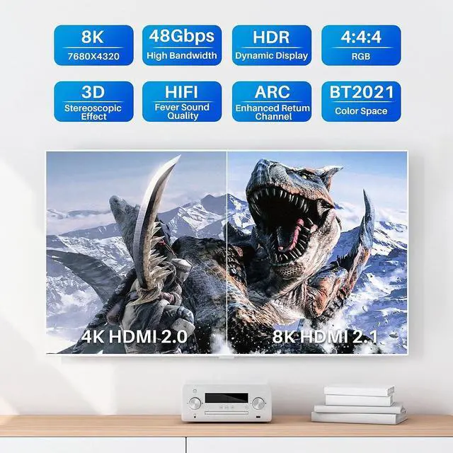 Alt view image 2 of 7 - 8K HDMI Cable 2.1 48Gbps 6.6FT/2M, Hannord Ultra High Speed HDMI Braided Cord-4K@120Hz 8K@60Hz, DTS:X, HDCP 2.2 & 2.3, Dynamic HDR HDR10 eARC Compatible with Roku TV/PS5/HDTV/Blu-ray