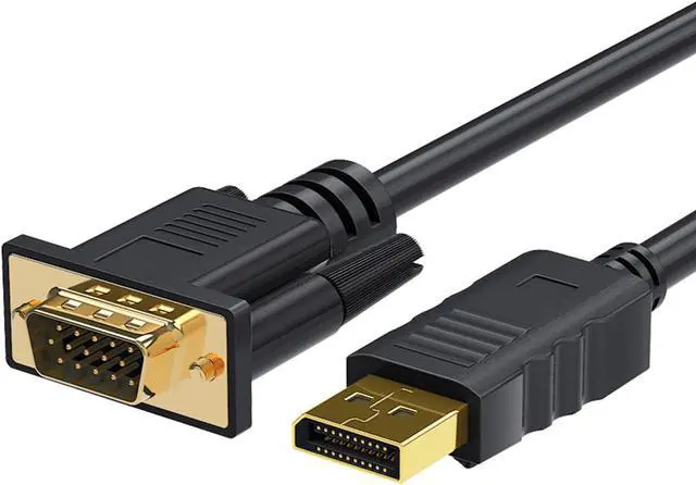 Main image of DisplayPort to VGA Adapter, Hannord DP to VGA Cable 6 Feet Cable Male to Male 1080P HD Gold-Plated Cord Compatible for Lenovo, Dell, HP, ASUS, Desktop, Laptop, for Monitor, Projector, Black