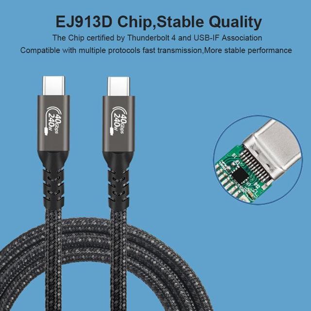 Alt view image 4 of 7 - Hannord USB4 Cable Compatible with Thunderbolt 4/3 Cable, Supports 240W Charging / 8K Display / 40Gbps Data Transfer USB C to USB C Cable, for Type-C MacBooks, iPad Pro, Hub, Docking and More 3.3 ft.