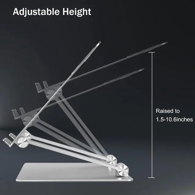Alt view image 3 of 7 - Adjustable Laptop Stand, Portable Laptop Riser, Aluminum Laptop Stand for Desk Foldable, Ergonomic Computer Notebook Stand with Heat-Vent, Rubber Protective for MacBook Pro/Air 10-17.3 Laptops-Silver