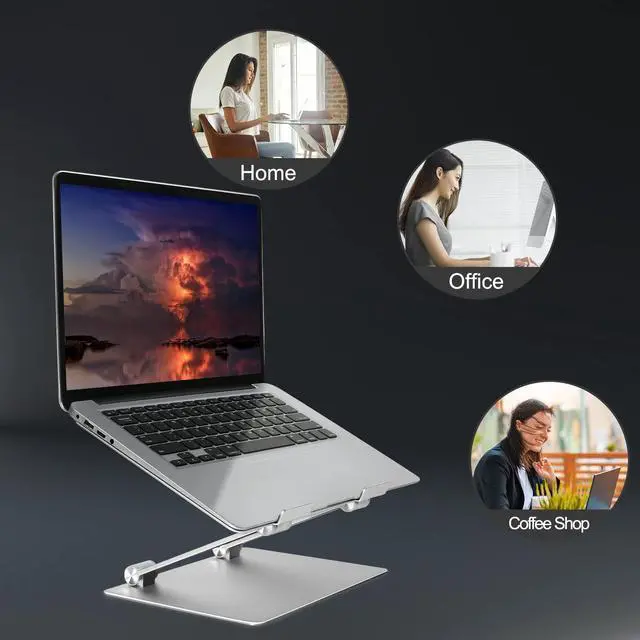 Alt view image 7 of 7 - Adjustable Laptop Stand, Portable Laptop Riser, Aluminum Laptop Stand for Desk Foldable, Ergonomic Computer Notebook Stand with Heat-Vent, Rubber Protective for MacBook Pro/Air 10-17.3 Laptops-Silver
