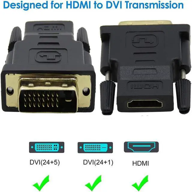Alt view image 3 of 7 - DVI to HDMI Adapter, Hannord Bidirectional DVI (DVI-D) to HDMI 1080P Male to Female Converter with Gold-Plated Cord 2 Pack (Black)