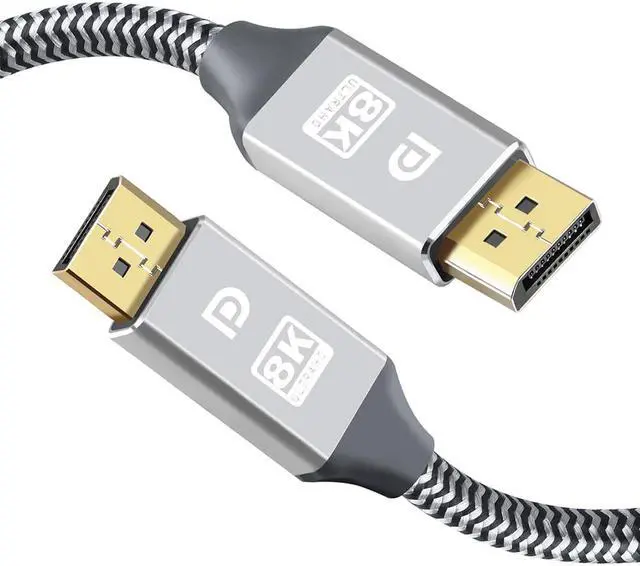Main image of DisplayPort Cable,Hannord 8K DP Cable Nylon Braided (8K@60Hz, 4K@120hz) Display Port Cable V1.4 Ultra High Speed DisplayPort to DisplayPort Cable 6.6ft for Laptop PC TV - Gaming Monitor Cable (Silver)