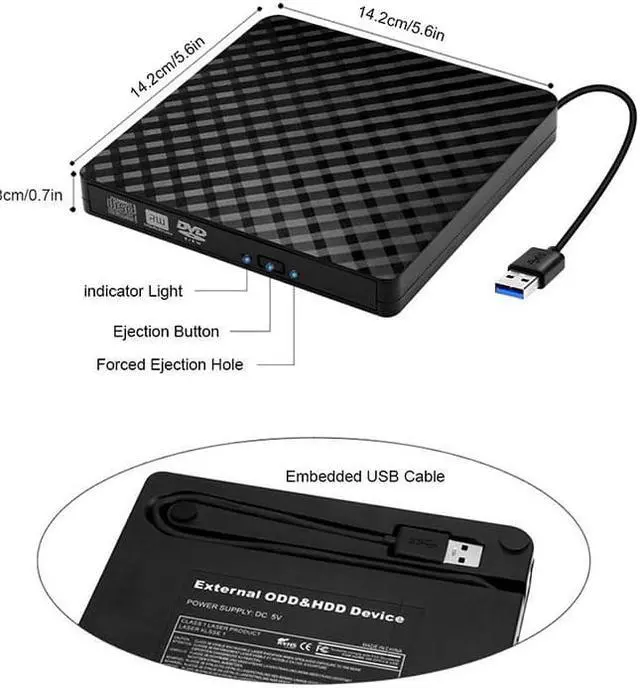 Alt view image 5 of 7 - Hannord External CD Drive, Hannord Portable high-speed USB 3.0 Portable CD/DVD +/-RW Drive DVD/CD ROM Rewriter Burner Compatible with Laptop Desktop PC Windows Linux Mac
