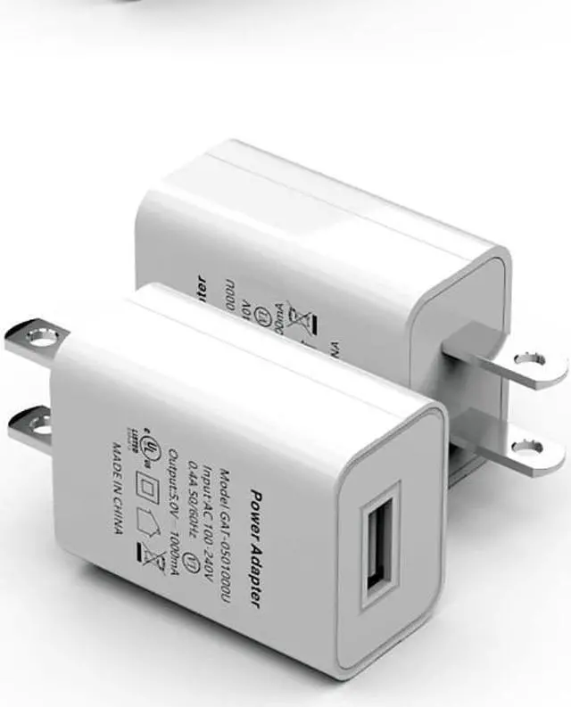 Main image of UL Certified USB Wall Charger Power Supply 5v 1A Universal Portable Travel Power Adapter Plug Block High Speed for iPhone iPad iPad Samsung HTC LG iPod Nokia Travel Office Home Use (White, 2Pack)