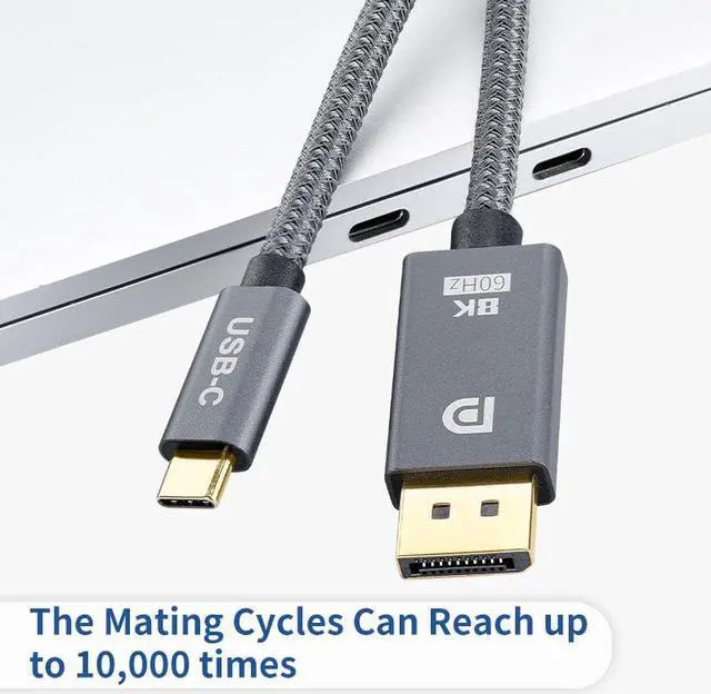 Alt view image 7 of 7 - Hannord USB C to DisplayPort 1.4 Cable [8K@60Hz, 4K@144Hz 120Hz, 2K@240Hz], 5K Type C to DP 1.4 Cable, [32.4 Gbps, Thunderbolt 4/3 Compatible] for MacBook Pro M1 M2, Mac Studio, Mac Mini, XPS, 6.6ft