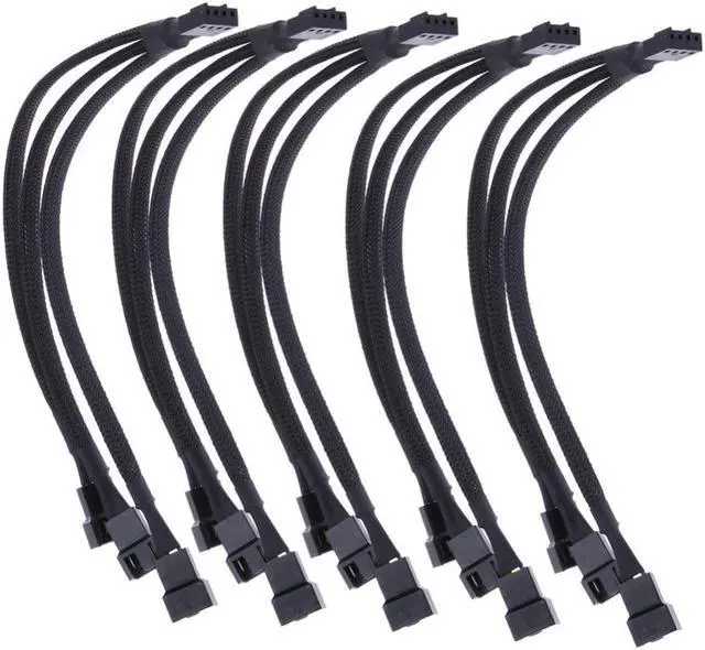 Main image of Hannord PWM Fan Splitter Adapter Cable Sleeved Braided Y Splitter Computer PC 4 Pin Fan Extension Power Cable 1 to 3 Converter 10.6 inches, 5-Pack
