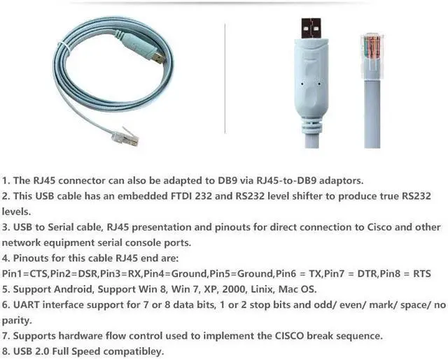 Alt view image 7 of 7 - Hannord Console Cable,USB Console Cable, USB to RJ45 Console Cable with FTDI chip Compatible with Cisco, Huawei,HP,Arista,Opengear,Aruba,Juniper Routers/Switches for Laptops in Windows, Mac, Linux