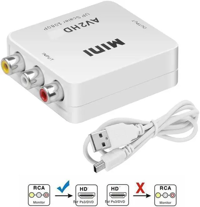 Main image of RCA to HDMI Converter, Hannord 1080P AV to HDMI RCA Composite CVBS Video Audio Converter Adapter Supporting PAL/NTSC for Xbox/PS2/Wii/SNES/N64/VHS/VCR/DVD (White)