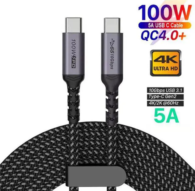 Alt view image 7 of 7 - USB C to USB C Cable, Type C USB 3.1 Gen 2 10Gbps 4K@60Hz Output 5A 100W Fast Charge Power Delivery (PD),for PD Docking Station,T5 LaCie SSD,Hard Drives,MacBook Pro,iPad Pro 2018, Space Gray-10 ft.