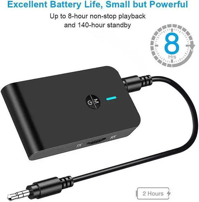 Alt view image 2 of 7 - Bluetooth 5.0 Transmitter and Receiver, Hannord 2-in-1 Wireless Bluetooth Adapter, Low Latency Bluetooth Audio Adapter for TV,Car,Home Stereo System