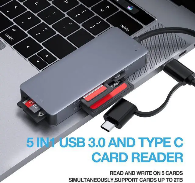 Alt view image 6 of 7 - Hannord USB C USB3.0 SD Card Reader, 5in1 Multi Card Reader for SD/TF/CF/Micro SD/MS/M2, Drive Free for Windows/Mac/Linux/Android (USB3.0 and Type-C)