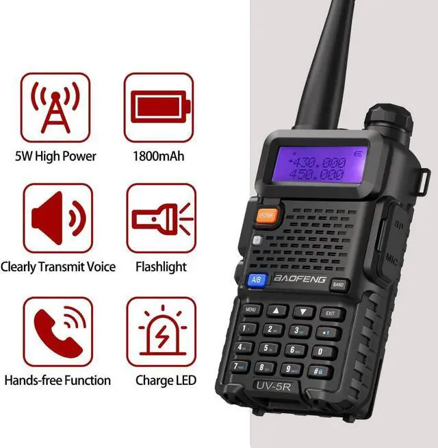 Alt view image 2 of 7 - Baofeng UV-5R Ham Radio Long Range UV5R Dual Band Handheld Two Way Radio Walkie Talkies with 1800mAh Li-ion Battery and Earpiece for Hunting Survival Gear, 2 Pack