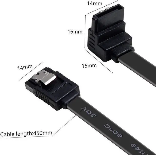 Alt view image 4 of 7 - Hannord SATA Cable III, 3 Pack SATA Cable III 6Gbps 90 Degree Right Angle with Locking Latch 18 Inch for SATA HDD, SSD, CD Driver, CD Writer - Black
