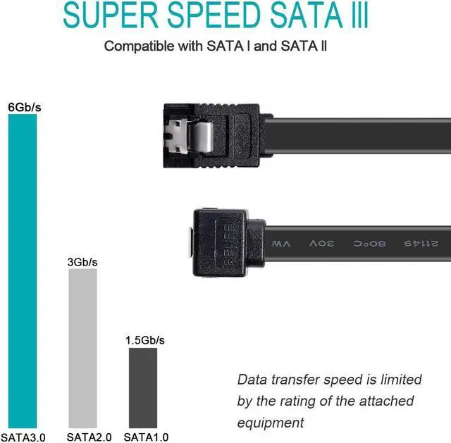 Alt view image 2 of 7 - Hannord SATA Cable III, 3 Pack SATA Cable III 6Gbps 90 Degree Right Angle with Locking Latch 18 Inch for SATA HDD, SSD, CD Driver, CD Writer - Black