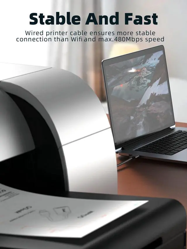 Alt view image 5 of 6 - Hannord USB 2.0 Printer Cable,High Speed USB 2.0 A Male to B Male USB Printer/Photocopier/Scanner Cord for HP,Samsung,16.4 ft.