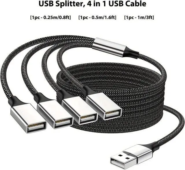 Alt view image 7 of 7 - Hannord USB Splitter USB 1 Male to 4 Female USB Hub Extension Cable, USB Splitter Adapter for Mac Macbook,Car,Xbox One Series X/S,Flash Drive,HDD,Laptop.0.8ft