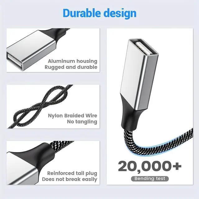 Alt view image 4 of 7 - Hannord USB Splitter USB 1 Male to 4 Female USB Hub Extension Cable, USB Splitter Adapter for Mac Macbook,Car,Xbox One Series X/S,Flash Drive,HDD,Laptop.0.8ft