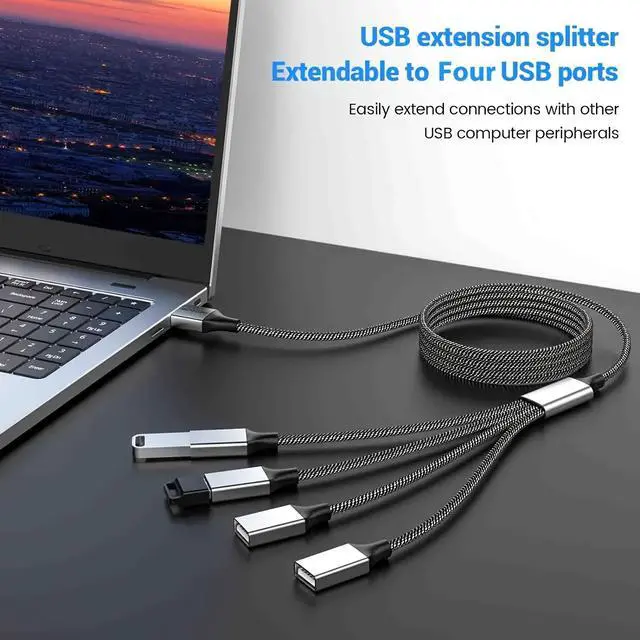 Alt view image 6 of 7 - Hannord USB Splitter USB 1 Male to 4 Female USB Hub Extension Cable, USB Splitter Adapter for Mac Macbook,Car,Xbox One Series X/S,Flash Drive,HDD,Laptop.0.8ft