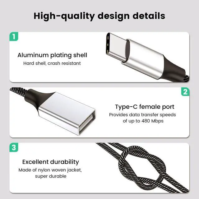 Alt view image 3 of 7 - Hannord USB C Male to Dual USB Female Adapter, USB C to USB Splitter, Type C to Two USB A 2.0 OTG Adapter, Multiple Hub for Laptop/Tablet/Telephone/Flash Disk Drive/Gaming Consoles,2 Ports 0.8ft