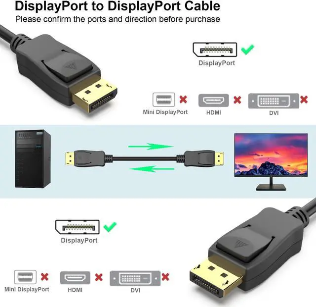 Alt view image 2 of 7 - Hannord DisplayPort to DisplayPort Cable, DP to DP Male to Male Cable Gold-Plated Cord Version 1.2  [4K@60Hz, 2K@165Hz, 2K@144Hz], Compatible for  Laptop Projector Dell, HP, ASUS More,3.3ft