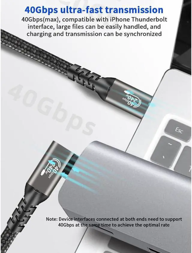 Alt view image 5 of 7 - Hannord USB4.0 Fast Charging Data Cable, Thunderbolt 4 Cable, USB-C to USB-C Cable, 240w Charging Cord, Supports 8K@60Hz Display & 40Gbps Data Transfer Braided Cable For Laptop MacBooks Pro 5 ft.