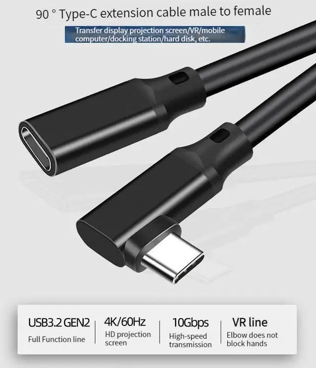 Alt view image 6 of 6 - Hannord USB C Extender Cable Right Angle 5A PD 100W Type C Male to Female Extension Cord,USB 3.1 Gen 2 10gbps Compatible with PSVR2,USB C Hub,Switch,MacBook Pro/Air,iPad Pro 0.75 ft.