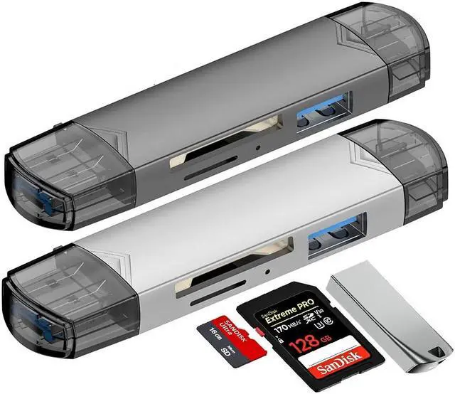 Main image of Hannord 6 in 1 USB-C USB 3.0 Dual Slot OTG Memory Card Adapter,SD Card Reader,Compatible for TF/SD/Micro SD/SDXC/Micro SDXC/Micro SDHC Memory Cards Gray