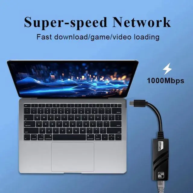 Alt view image 3 of 7 - USB C to Ethernet Adapter, Hannord RJ45 to USB C Type-C Gigabit Ethernet LAN Network Adapter, Compatible for MacBook Pro 2020/2019/2018/2017, MacBook Air, Dell XPS and More