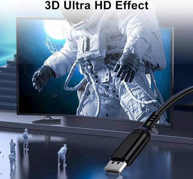 Alt view image 4 of 7 - Hannord 16K Displayport Cable 2.1, DP 2.1 80Gbps Cable 10FT Support 16K@30Hz 8K@120Hz HBR3 4K@240Hz 165Hz 144Hz 60Hz, HDCP DSC, HDR10 FreeSync G-Sync for Gaming Monitor Graphics Card 10 ft.
