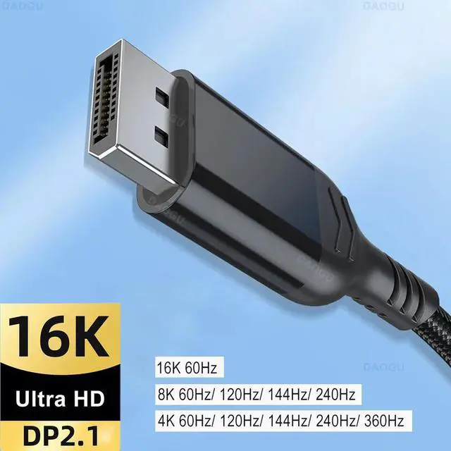 Alt view image 2 of 7 - Hannord 16K Displayport Cable 2.1, DP 2.1 80Gbps Cable 10FT Support 16K@30Hz 8K@120Hz HBR3 4K@240Hz 165Hz 144Hz 60Hz, HDCP DSC, HDR10 FreeSync G-Sync for Gaming Monitor Graphics Card 10 ft.