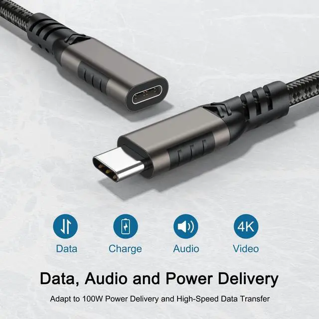 Alt view image 5 of 7 - Hannord USB C Extension Cable , Type-C Extender Male to Female Cord Braided 100W/5A Fast Charging 4K@60Hz Video, [USBC 3.2 Gen2/10Gbps] for Carplay,Laptop,iPad,Tablet,Mobile Phone,3.3ft