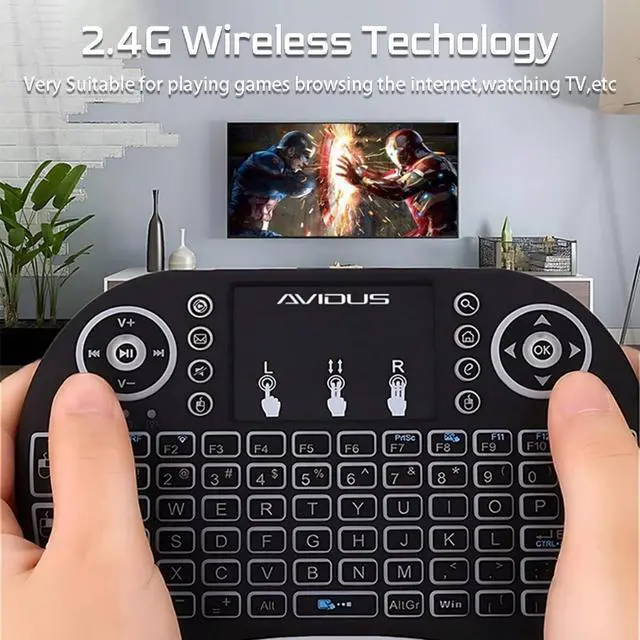 Alt view image 6 of 7 - Hannord Wireless Mini Keyboard Remote Control Touchpad Mouse Combo Controller with RGB Backlit for Android TV Box Smart TV with OS+USB PC Laptop Window OS HTPC Home 2.4GHz Dongle Black