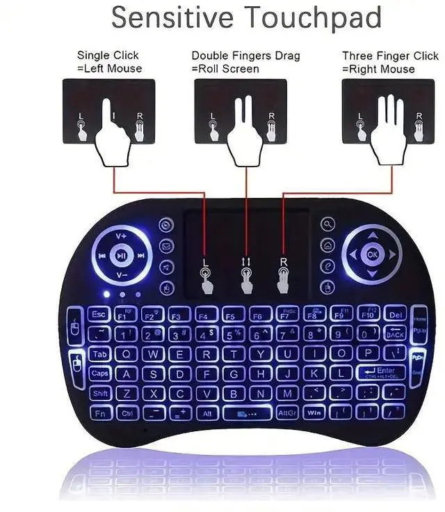 Alt view image 5 of 7 - Hannord Wireless Mini Keyboard Remote Control Touchpad Mouse Combo Controller with RGB Backlit for Android TV Box Smart TV with OS+USB PC Laptop Window OS HTPC Home 2.4GHz Dongle Black