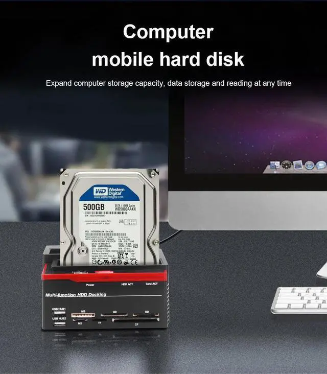 Alt view image 5 of 7 - Hannord 2.5/3.5" SATA IDE HDD Docking Station USB 2.0 to SATA External HDD Station Clone Function, USB Hard Drive Docking Station MS/M2/XD/CF/SD/TF Card Reader (US Plug)