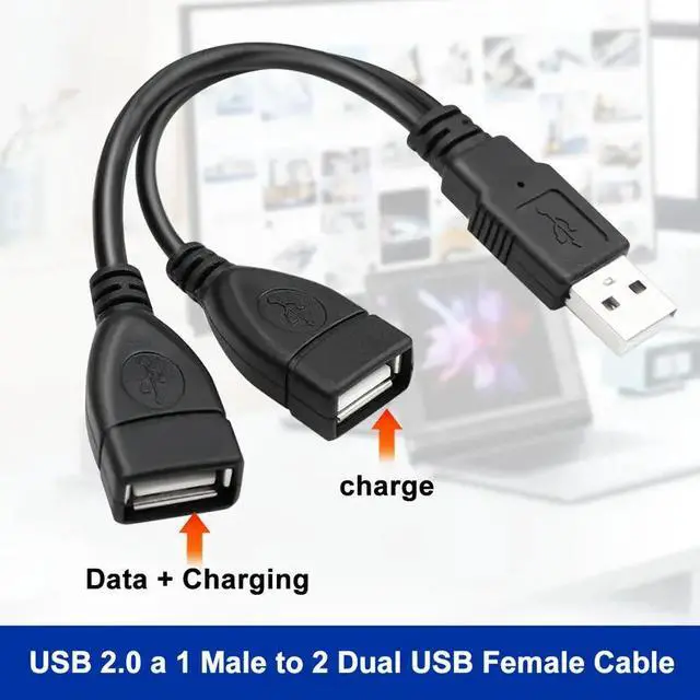 Alt view image 3 of 7 - Hannord USB 2.0 A Male to 2 Dual USB Female Jack Y Splitter Hub Power Cord Extension Adapter Cable for PC Laptop TV 2.5" Mobile Hard Disk 0.5ft-1pack