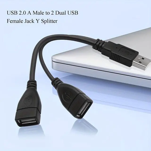 Alt view image 5 of 7 - Hannord USB 2.0 A Male to 2 Dual USB Female Jack Y Splitter Hub Power Cord Extension Adapter Cable for PC Laptop TV 2.5" Mobile Hard Disk 0.5ft-1pack