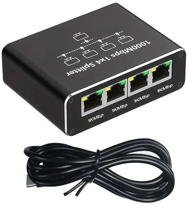 Alt view image 5 of 7 - Hannord Ethernet Switch 1 to 4 High Speed 1000Mbps, Ethernet switch with power cord for Cat5/5e/6/7/8 cables Network switch Ethernet hub for connecting up to 4 devices