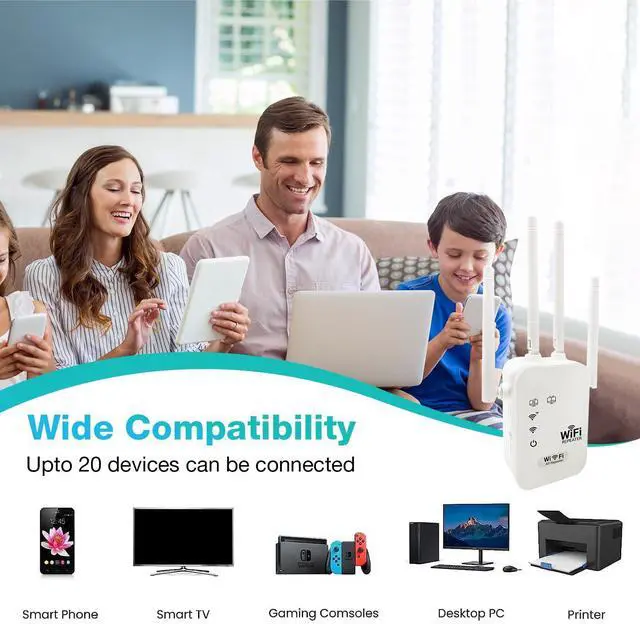 Alt view image 6 of 6 - Hannord WiFi Extenders Signal Booster 300mbps WiFi Booster with 1 Ethernet Ports, 2.4GHz Single Band Internet Extender, WiFi Repeater Signal Booster Plug & Play, Router & Access Point Mode