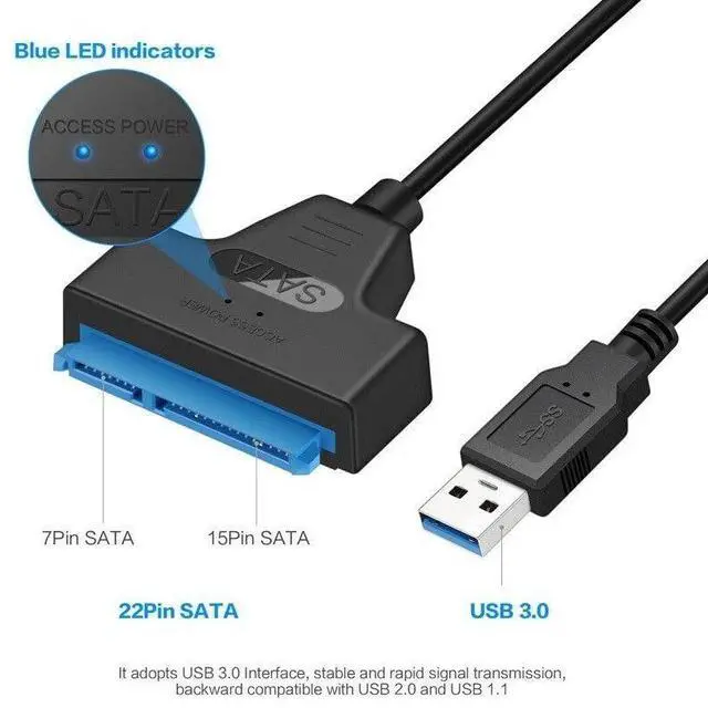 Alt view image 3 of 7 - Hannord Upgraded SATA to USB Cable, USB 3.0 SATAIII Hard Drive Adapter Cable for 2.5 Inch SSD & HDD Support UASP