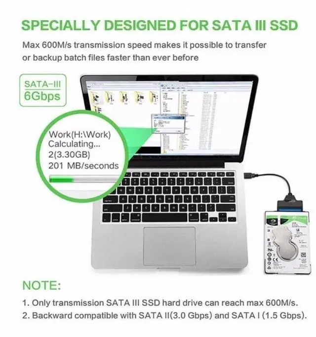 Alt view image 5 of 7 - Hannord Upgraded SATA to USB Cable, USB 3.0 SATAIII Hard Drive Adapter Cable for 2.5 Inch SSD & HDD Support UASP