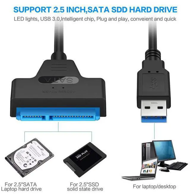 Alt view image 7 of 7 - Hannord Upgraded SATA to USB Cable, USB 3.0 SATAIII Hard Drive Adapter Cable for 2.5 Inch SSD & HDD Support UASP