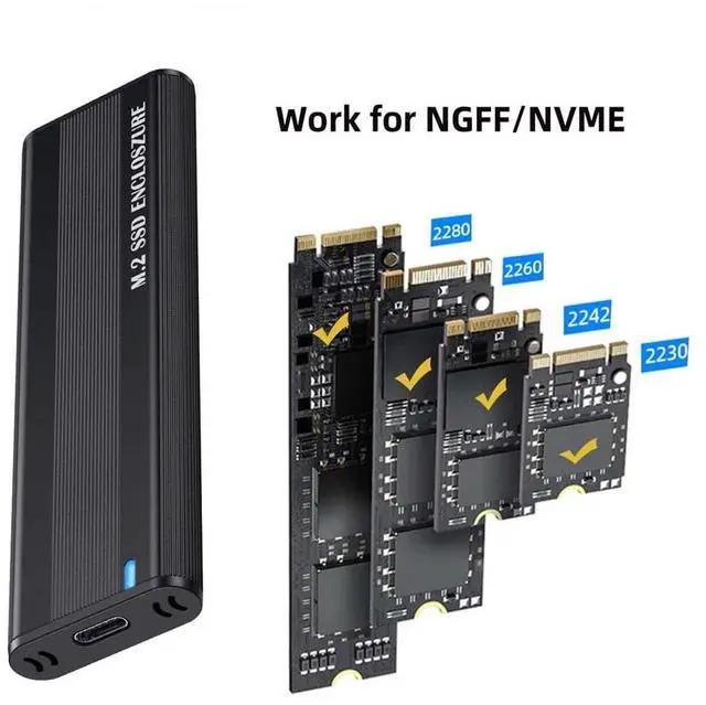 Alt view image 3 of 7 - Hannord M.2 NVME SATA SSD Enclosure Adapter, 10Gbps Aluminum USB 3.1 Gen 2 Type C External Enclosure for M.2 NVMe PCIE & SATA M-Key / B+M Connectors SSDs of Sizes 2230 2242 2260 2280