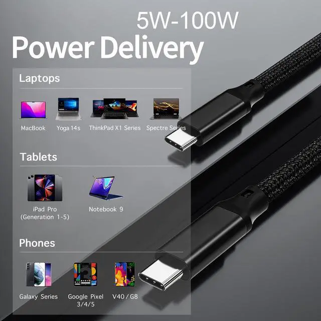 Alt view image 5 of 7 - Hannord USB C to C Cable, 3.2 Gen 2 Type-C Cable 4K UHD 20Gbps 100W PD Fast Charging Cable for MacBook Pro, for iPad Pro, Nylon Braided, Black