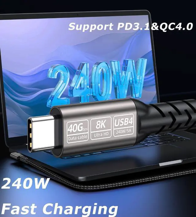 Alt view image 2 of 7 - Hannord USB4.0 Fast Charging Data Cable 1.64FT,Thunderbolt 4 Cable, USB-C to USB-C Cable, 40Gbps 240w Charging Cord 8K@60Hz Data Transfer Braided Cable For Laptop MacBooks Pro 1.64 ft.