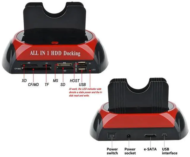 Alt view image 7 of 7 - Hannord All in 1 HDD Docking,2.5''/3.5'' SATA Multi-Function HDD Docking Station SATA Hard Disk Base USB HUB Reader