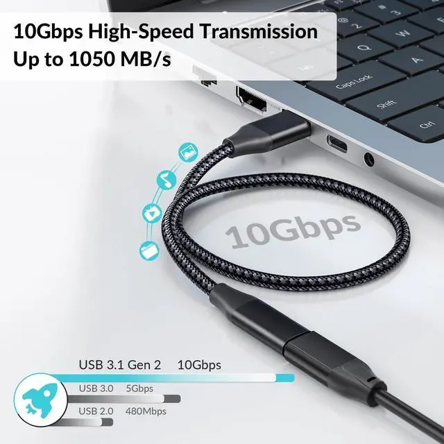 Alt view image 4 of 7 - Hannord USB C Female to USB Male Adapter USB 3.2 (1 Ft), 3A Fast Charging USB A to USB C Adapter with 10Gbps Data Transfer and Charging for Laptop, PC, Flash Disk, Quest Link, Charger