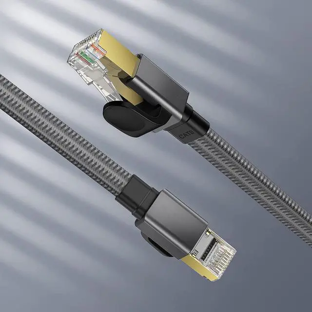 Alt view image 2 of 6 - Hannord Cat 8 Ethernet Cable 15 ft, Nylon Braided High Speed Heavy Duty Network LAN Patch Cord, 40Gbps 2000Mhz SFTP RJ45 Flat Internet Cable Shielded in Wall  for Modem/Router/Gaming/PC 15 ft.