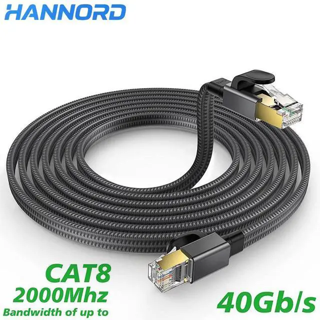 Alt view image 6 of 6 - Hannord Cat 8 Ethernet Cable 15 ft, Nylon Braided High Speed Heavy Duty Network LAN Patch Cord, 40Gbps 2000Mhz SFTP RJ45 Flat Internet Cable Shielded in Wall  for Modem/Router/Gaming/PC 15 ft.